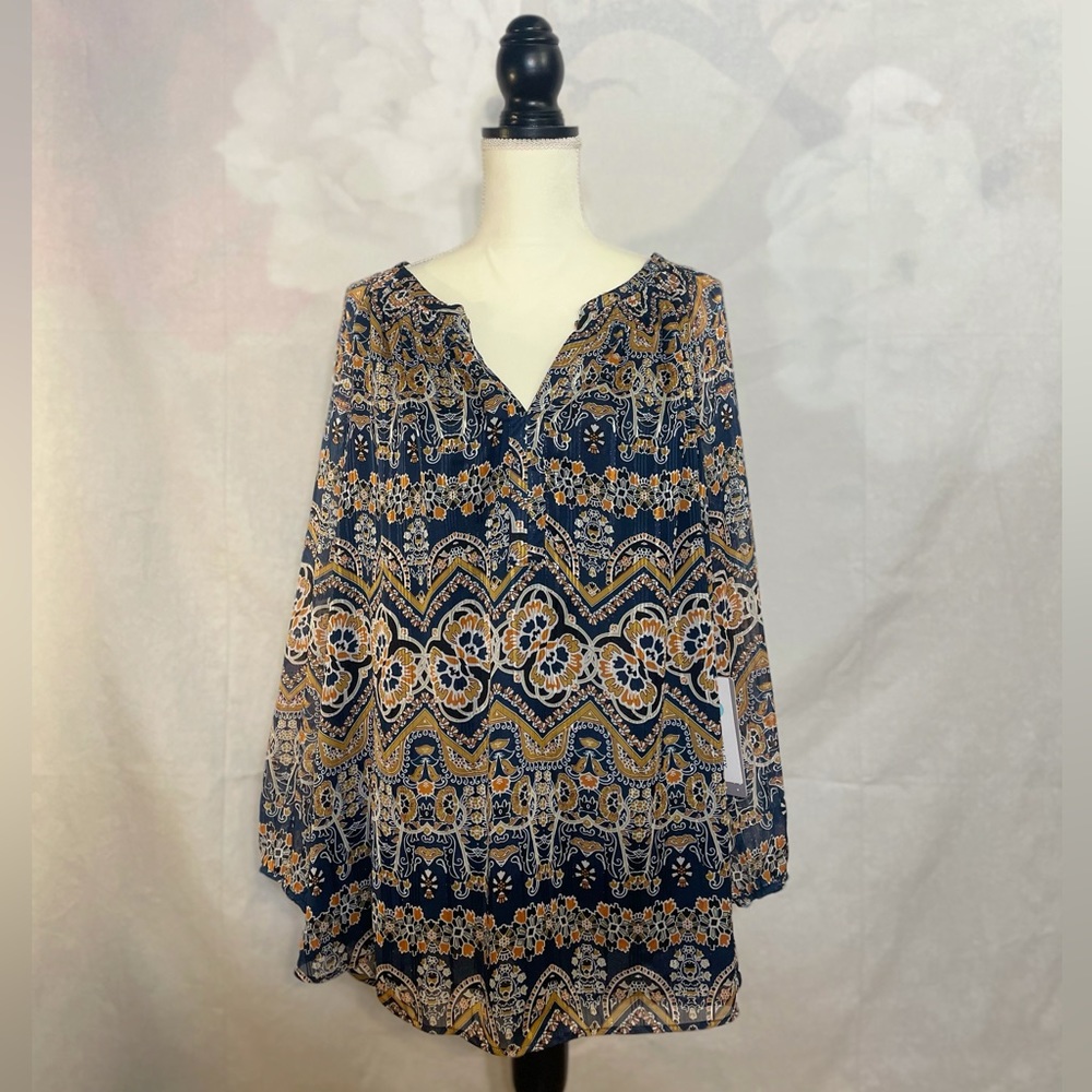 Daniel Rainn/ Breese Tie Neck Top/ Blue - 1X
